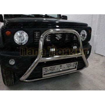Защита передняя (кенгурин высокий с фарами) 60,3/75 мм  ТСС для Suzuki Jimny 2019-
