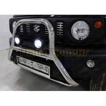 Защита передняя (кенгурин высокий с фарами) 60,3/75 мм  ТСС для Suzuki Jimny 2019-