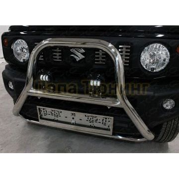 Защита передняя (кенгурин высокий с фарами) 60,3/75 мм  ТСС для Suzuki Jimny 2019-