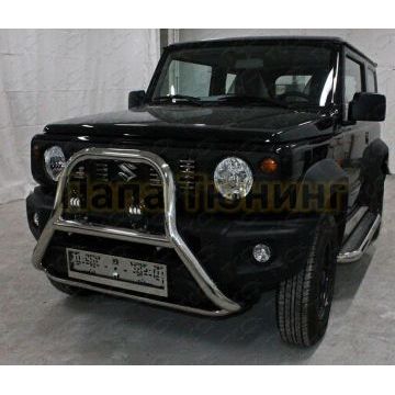 Защита передняя (кенгурин высокий с фарами) 60,3/75 мм  ТСС для Suzuki Jimny 2019-