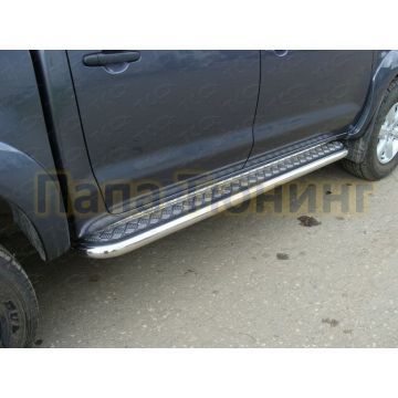 Пороги с площадкой (нерж.лист) 60,3 мм ТСС для Toyota Hilux 2006-2011
