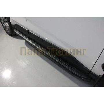 Пороги алюминиевые с пластиковой накладкой (карбон черные) 1720 мм ТСС для Toyota RAV4 2019-