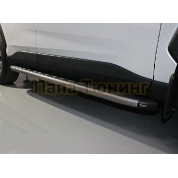 Пороги алюминиевые с пластиковой накладкой (карбон серые) 1720 мм ТСС для Toyota RAV4 2019-
