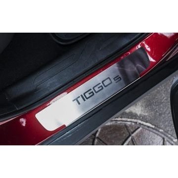 Накладки на пороги RUSSTAL (нерж., шлиф) РусСталь для Chery Tiggo 5 2015-2017