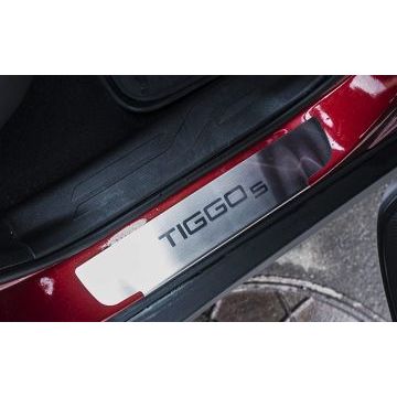 Накладки на пороги RUSSTAL (нерж., шлиф., надпись) РусСталь для Chery Tiggo 5 2015-17