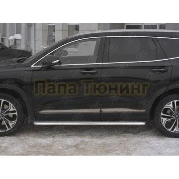 Пороги труба d42 с листом (Лист алюм, проф.сталь) (вариант 2) РусСталь для Hyundai Santa fe 2018-