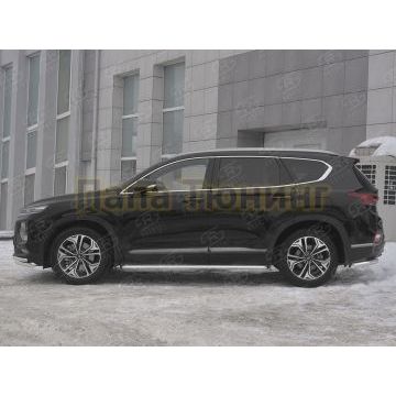 Пороги труба d42 с листом (Лист алюм, проф.сталь) (вариант 2) РусСталь для Hyundai Santa fe 2018-