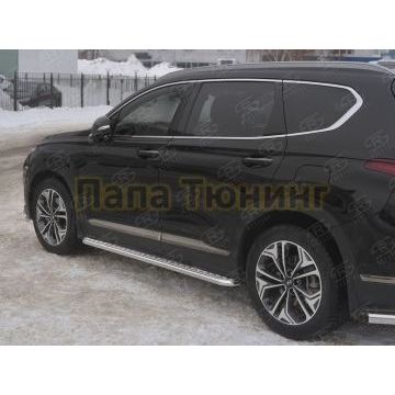 Пороги труба d42 с листом (Лист алюм, проф.сталь) (вариант 2) РусСталь для Hyundai Santa fe 2018-