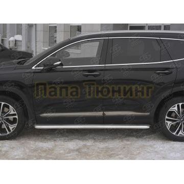 Пороги труба d42 с листом (Лист нерж, проф. нерж) (вариант 3) РусСталь для Hyundai Santa fe 2018-