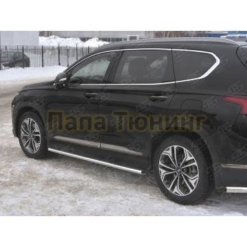 Пороги труба 120х60 овал с проступью РусСталь для Hyundai Santa fe 2018-