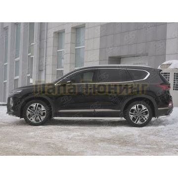 Пороги труба 120х60 овал с проступью РусСталь для Hyundai Santa fe 2018-