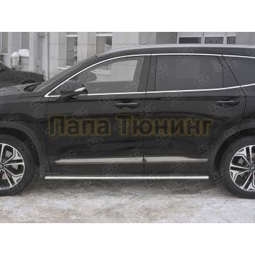 Пороги труба 75х42 овал с проступью РусСталь для Hyundai Santa fe 2018-