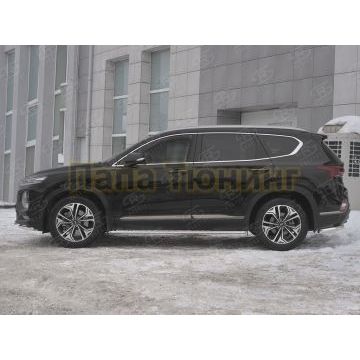 Пороги труба 75х42 овал с проступью РусСталь для Hyundai Santa fe 2018-