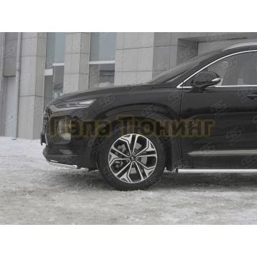 Защита переднего бампера d42 секции РусСталь для Hyundai Santa fe 2018-