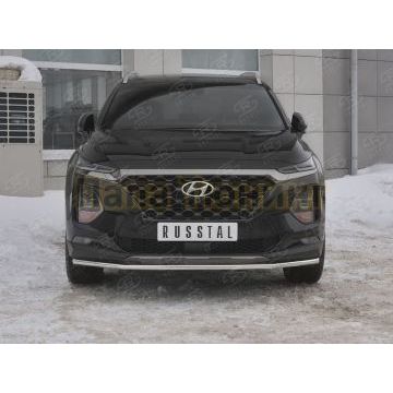 Защита переднего бампера d42 секции РусСталь для Hyundai Santa fe 2018-
