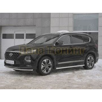 Защита переднего бампера d42 секции РусСталь для Hyundai Santa fe 2018-