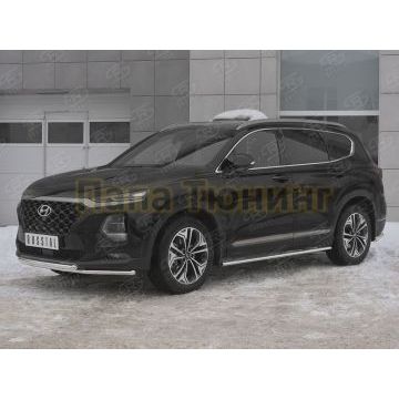 Защита переднего бампера d42 секции-d42 дуга РусСталь для Hyundai Santa fe 2018-