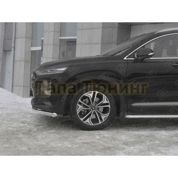 Защита переднего бампера d57 секции РусСталь для Hyundai Santa fe 2018-