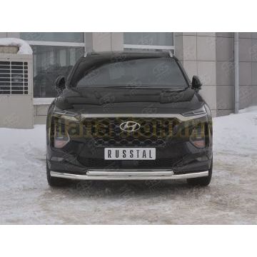Защита переднего бампера d57 секции-d42 дуга РусСталь для Hyundai Santa fe 2018-