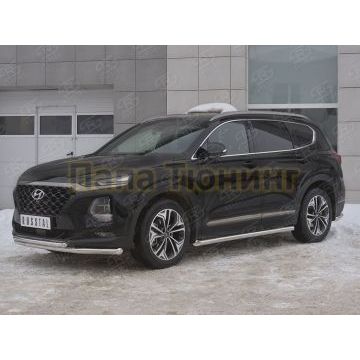 Защита переднего бампера d57 секции-d42 дуга РусСталь для Hyundai Santa fe 2018-