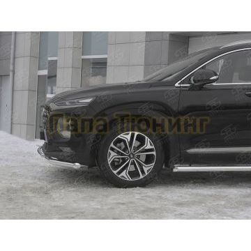 Защита переднего бампера d57 секции-d42 дуга РусСталь для Hyundai Santa fe 2018-
