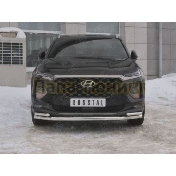 Защита переднего бампера d57 секции-d42 уголки РусСталь для Hyundai Santa fe 2018-