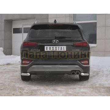 Защита заднего бампера уголки d57 секции РусСталь для Hyundai Santa fe 2018-