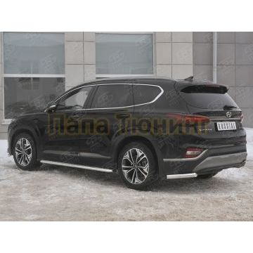 Защита заднего бампера уголки d57 секции РусСталь для Hyundai Santa fe 2018-