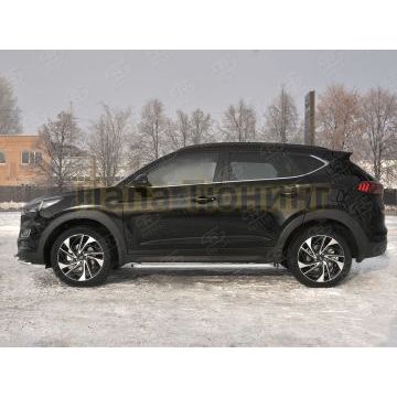 Пороги труба d42 с листом (Лист алюм, проф.сталь) (вариант 2) РусСталь для Hyundai Tucson 2018-2021