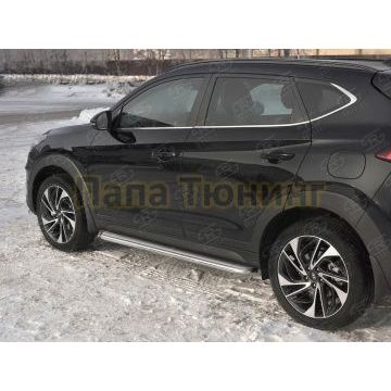 Пороги труба d42 с листом (Лист нерж, проф. нерж) (вариант 3) РусСталь для Hyundai Tucson 2018-2021