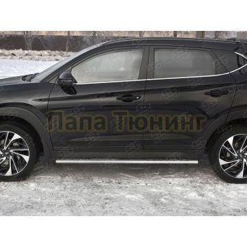 Пороги труба 75х42 овал с проступью РусСталь для Hyundai Tucson 2018-2021