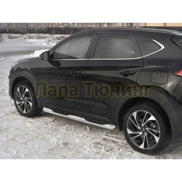 Пороги труба d76 с накладкой (вариант 1) РусСталь для Hyundai Tucson 2018-2021