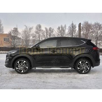Пороги труба d76 с накладкой (вариант 1) РусСталь для Hyundai Tucson 2018-2021