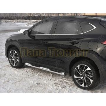 Пороги труба d76 с накладкой (вариант 2) РусСталь для Hyundai Tucson 2018-2021