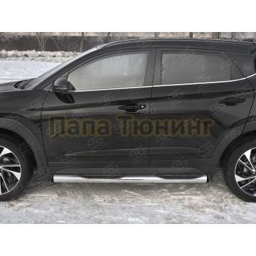 Пороги труба d76 с накладкой (вариант 2) РусСталь для Hyundai Tucson 2018-2021
