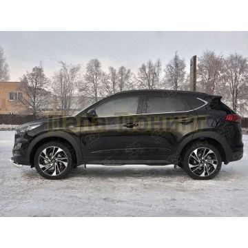 Пороги труба d76 с накладкой (вариант 2) РусСталь для Hyundai Tucson 2018-2021