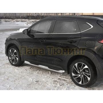 Пороги труба d76 с накладкой (вариант 3) РусСталь для Hyundai Tucson 2018-2021