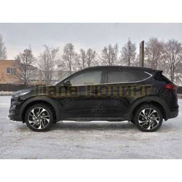 Пороги труба d76 с накладкой (вариант 3) РусСталь для Hyundai Tucson 2018-2021