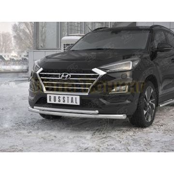 Защита переднего бампера d57 секции-d42 дуга РусСталь для Hyundai Tucson 2018-2021