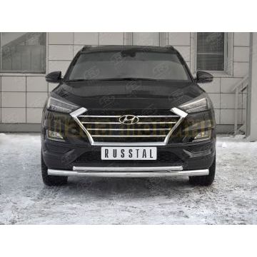 Защита переднего бампера d57 секции-d42 дуга РусСталь для Hyundai Tucson 2018-2021