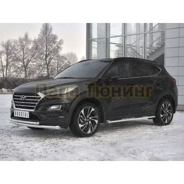 Защита переднего бампера d57 секции-d42 дуга РусСталь для Hyundai Tucson 2018-2021