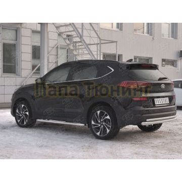 Защита заднего бампера d57 дуга-d42 дуга РусСталь для Hyundai Tucson 2018-2021