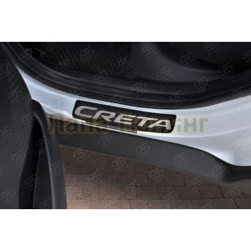 Накладки на пороги RUSSTAL (нерж., карбон, надпись) РусСталь для Hyundai Creta 2016-2021