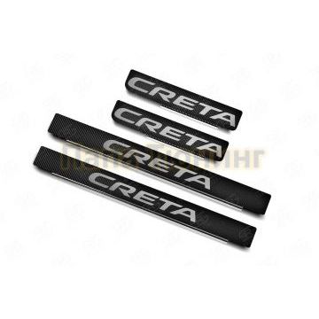 Накладки на пороги RUSSTAL (нерж., карбон, надпись) РусСталь для Hyundai Creta 2016-2021