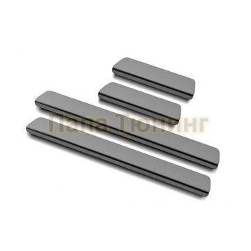 Накладки на пороги RUSSTAL (нерж., карбон, надпись) РусСталь для Hyundai Solaris 2017-