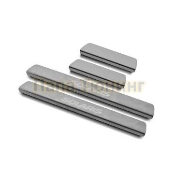 Накладки на пороги RUSSTAL (нерж., шлиф., надпись) РусСталь для Hyundai Solaris 2017-