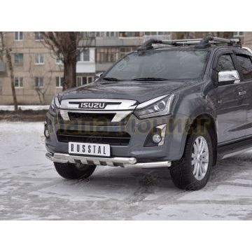 Защита переднего бампера d57 секции-d57 уголки+клыки РусСталь для Isuzu d-max 2019-