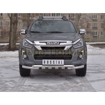 Защита переднего бампера d57 секции-d57 уголки+клыки РусСталь для Isuzu d-max 2019-