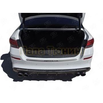 Накладка на задний бампер RUSSTAL (нерж., шлиф.,надпись) РусСталь для Kia Optima 2016-