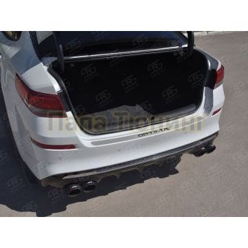 Накладка на задний бампер RUSSTAL (нерж., шлиф.,надпись) РусСталь для Kia Optima 2016-